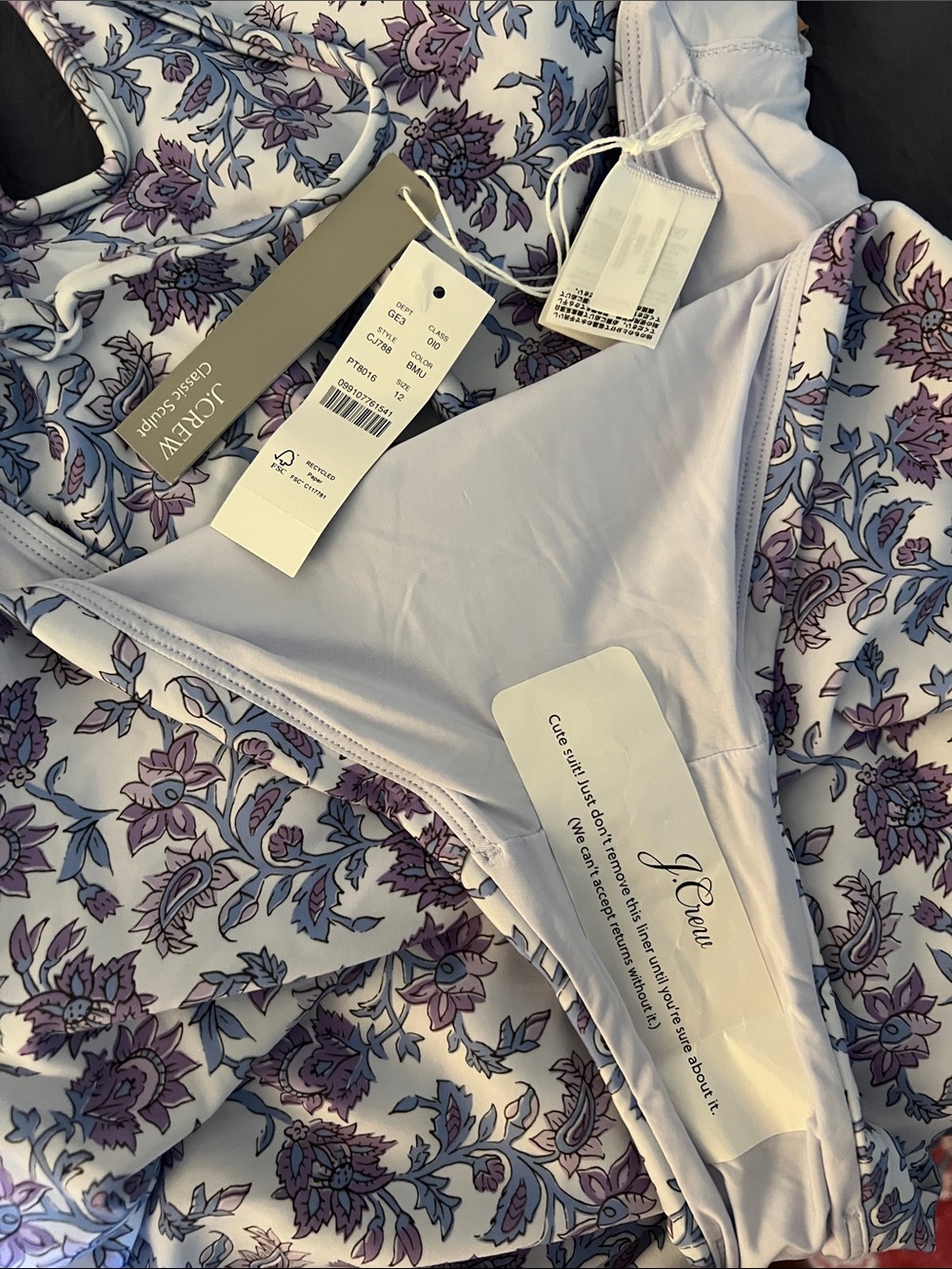 J. Crew NWT Mira Sculpt Floral One-Piece Swimsuit in Blue and White Size 12 - Picture 4 of 4